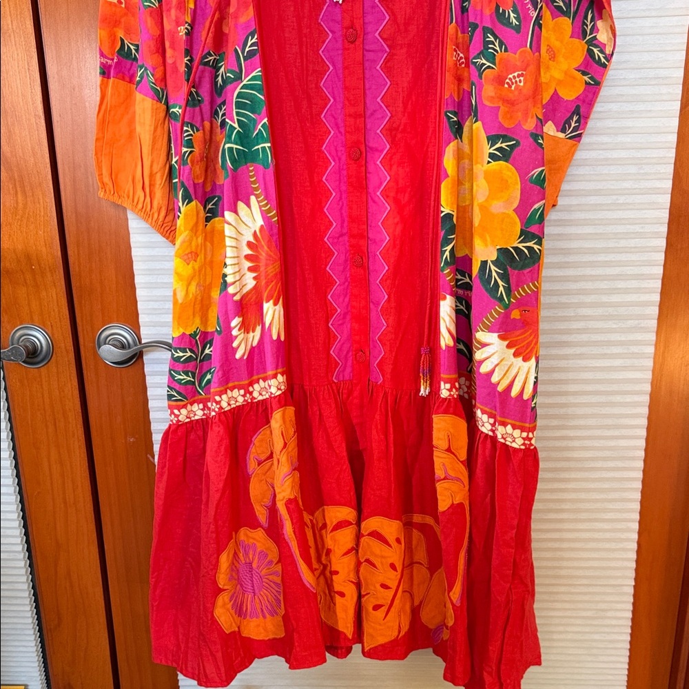 NWT Farm Rio Sunset Patchwork Maxi Dress in a red/orange multi-color size medium - Picture 12 of 14
